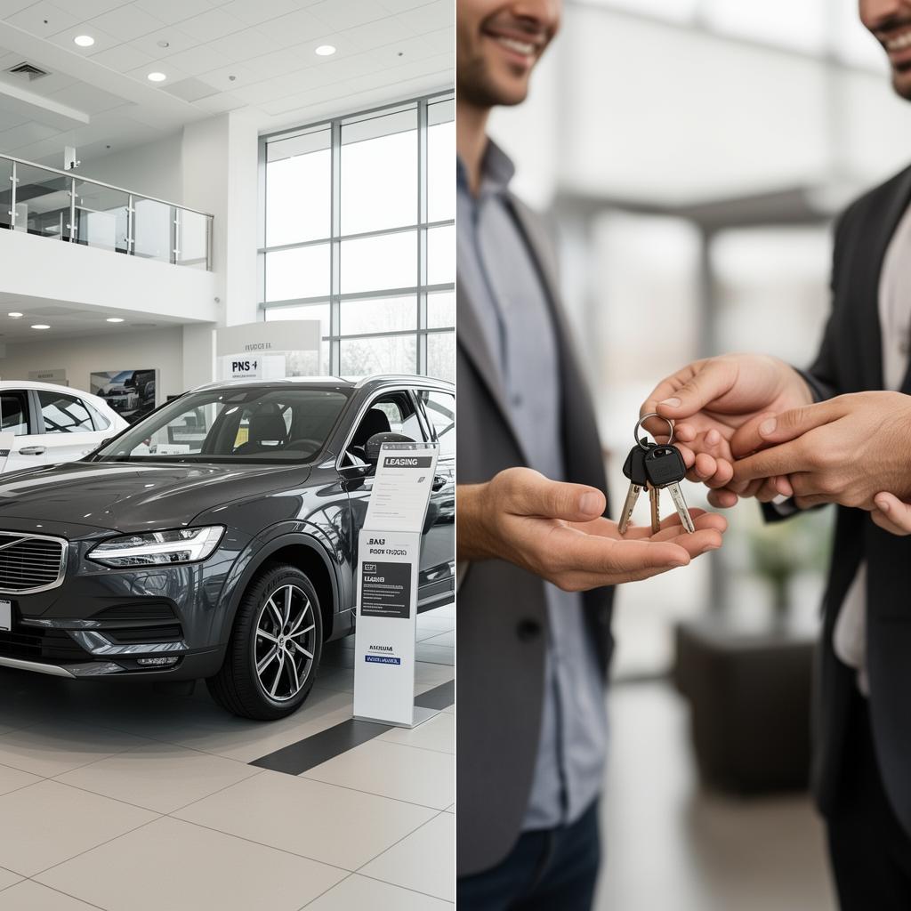 Comparaison visuelle entre le leasing en concession et l'achat d'une voiture d'occasion entre particuliers