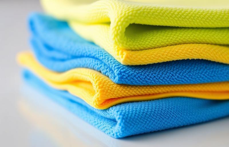 Chiffons microfibre colorés empilés pour entretien et nettoyage automobile sans rayures