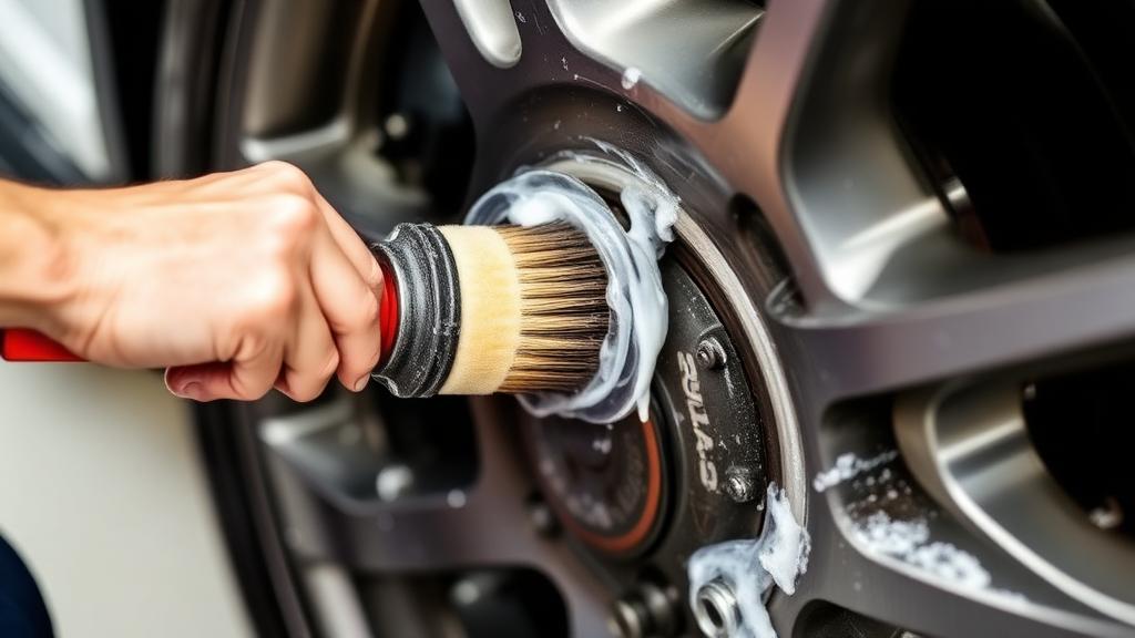Nettoyage d'un étrier de frein avec une brosse et du savon