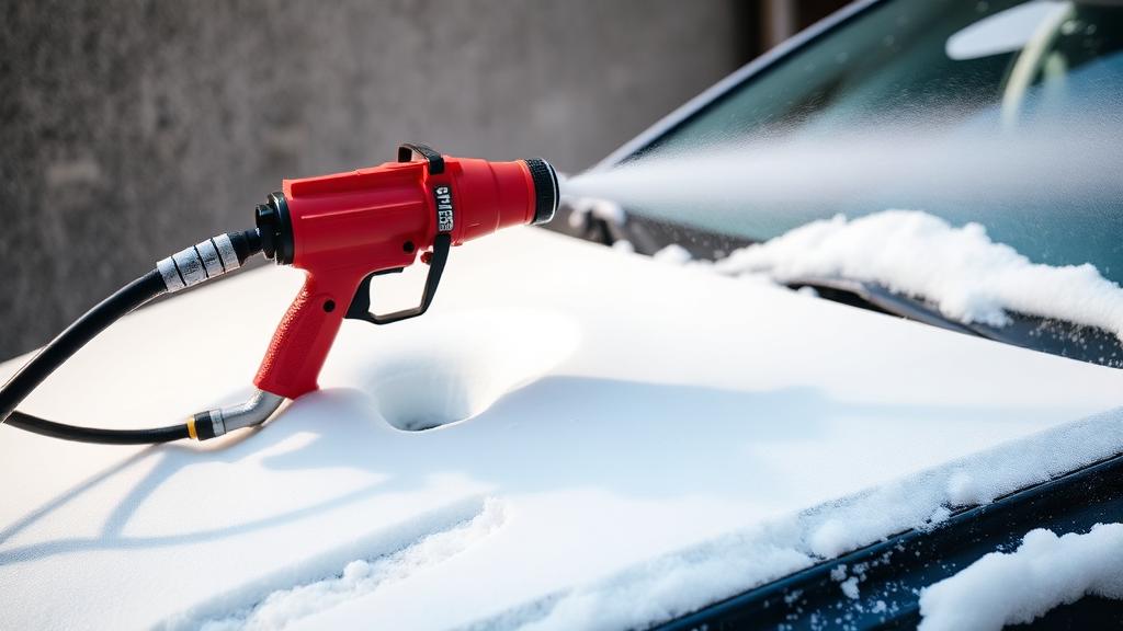 Application de mousse active avec un foam gun sur un capot de voiture