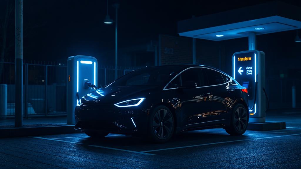 Voiture électrique en recharge rapide sur une station publique moderne